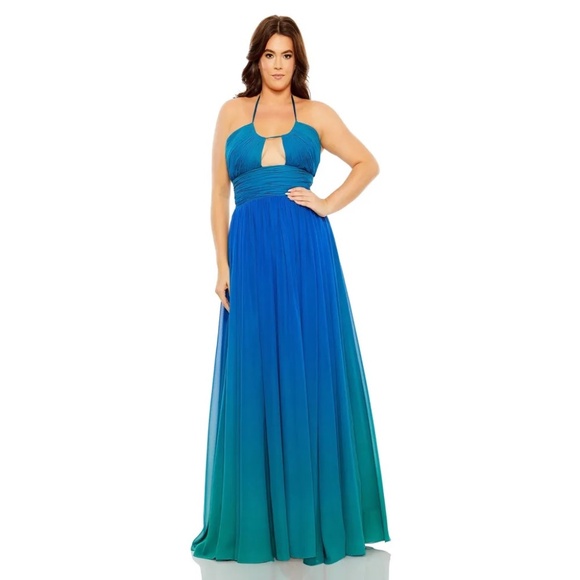 NWT Mac Duggal Ruched Halter Neck Gown - size 16W - Picture 1 of 6